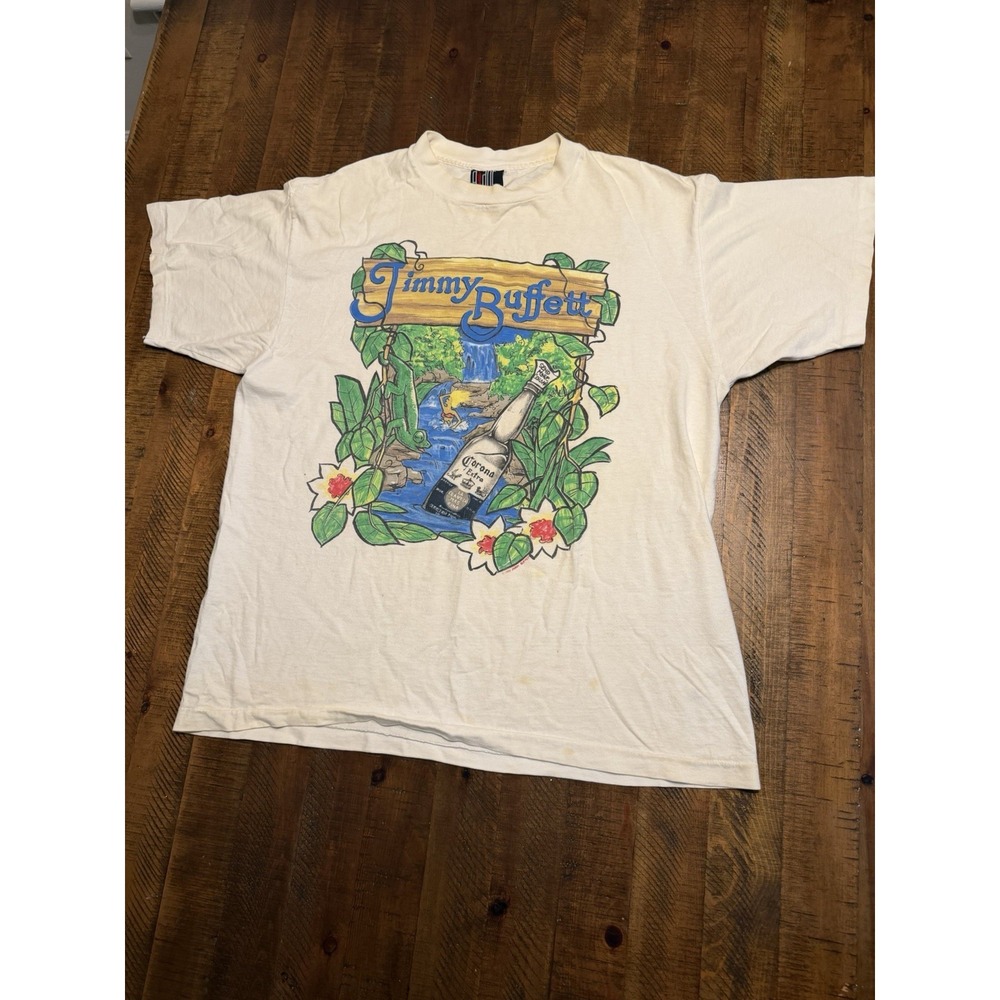 Vintage 2 Sides Jimmy Buffett Recession Recess Tour TShirt White XL 1992 VTG